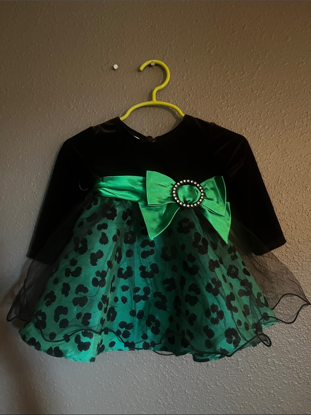 Bonnie Baby Black Velvet and Green Bow Tulle Dress